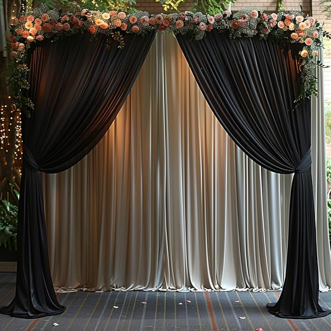 30x10ft Wrinkle Free Black Backdrop Curtain for Parties Soft Fabric Drapes Wedding Black Curtain Backdrop for Birthday Party Decorations Background for Photography 5x10ft, 6 Panels