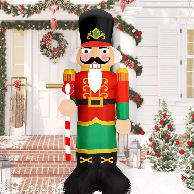 Christmas Inflatable Snowman/Nutcracker/Santa Claus Lighted Blow Up Christmas Yard Decoration with Built in Fan and Anchor Ropes (02-Nutcracker)