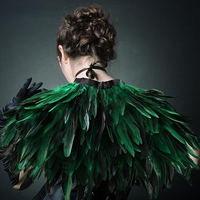Gothic Natural Feather Shrug Feather Shawl Wrap Cape Victorian Collar for Halloween Cosplay Party Costume Accessories