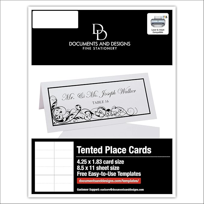 Scribble Vintage Swirl Printable Place Cards, Black (Choose Color), Set of 150 (25 Sheets), Laser & Inkjet Printers - Wedding, Party, Dinner, and Special Events - Made in the USA