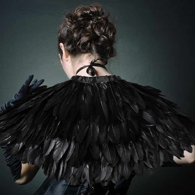 Gothic Natural Feather Shrug Feather Shawl Wrap Cape Victorian Collar for Halloween Cosplay Party Costume Accessories