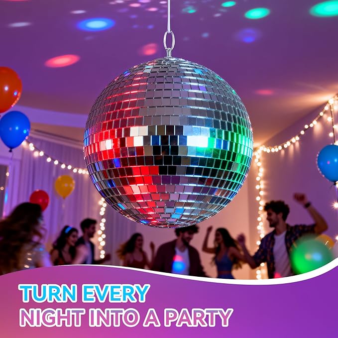 8-Inch Disco Ball 2-Pack – Silver Hanging Mirror Ball with String, Reflective Disco Ball Decorations for Weddings, Birthdays, Classrooms, Home, DIY, Indoor & Outdoor Events