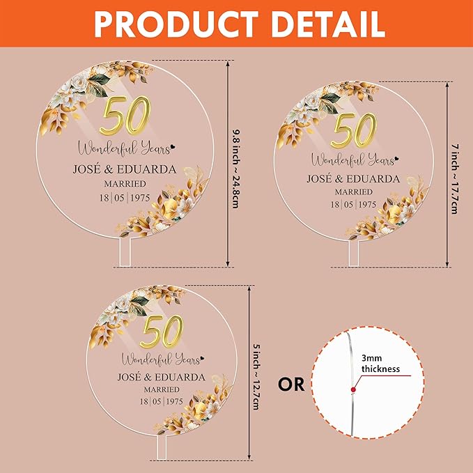 Personalized 50th Wedding Anniversary Acrylic Cake Topper, 50 th Anniversary Decorations, 50th Wedding Cake Topper, 50 Wedding Anniversary Decor