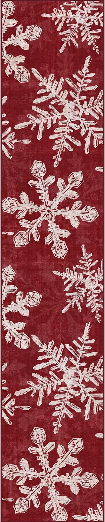 Christmas Runner Rug 2x10 Washable Rug for Hallway Kitchen Bedroom, Christmas Home Decor, Holiday Print Carpet, Low Pile Mat with Non Slip Backing, Snowflake