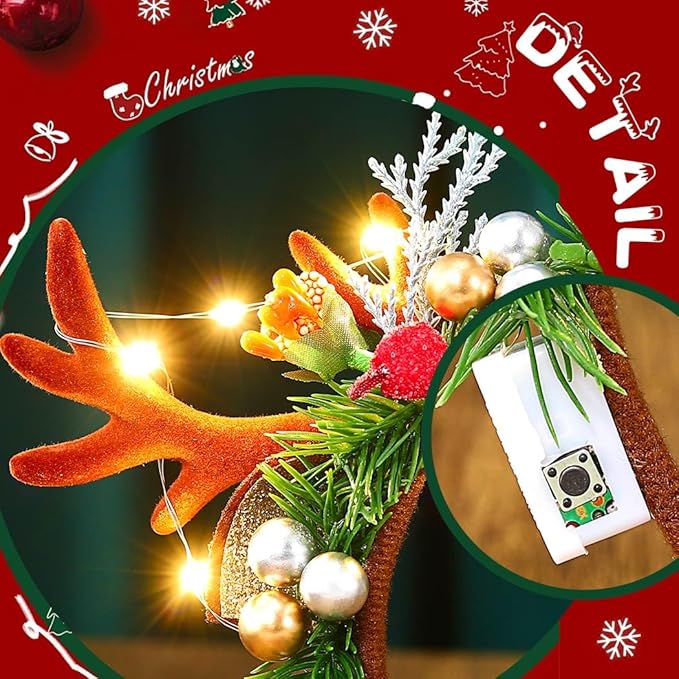 JONKY Christmas Headband Light up Reindeer Antlers Headpiece Xmas Party Costume Hair Accessories for Women