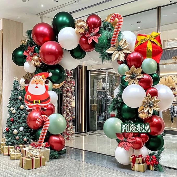 Christmas Balloon Arch Kit Double Stuffed Dark Green Red White Balloon Emerald Green Gold Burgundy Garland Pearl White Latex for Birthday Wedding Festival Christmas Party Decorations