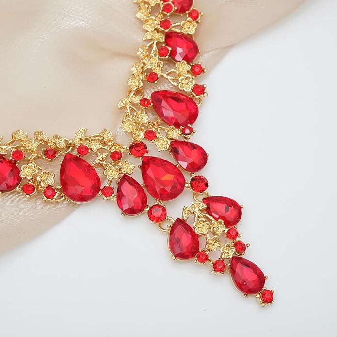 CSY Elegant Crystal Costume Jewelry Sets Flower Bridal Necklace Earrings Stretch Bangle Set for Bride Bridesmaid Wedding Dress Accessories