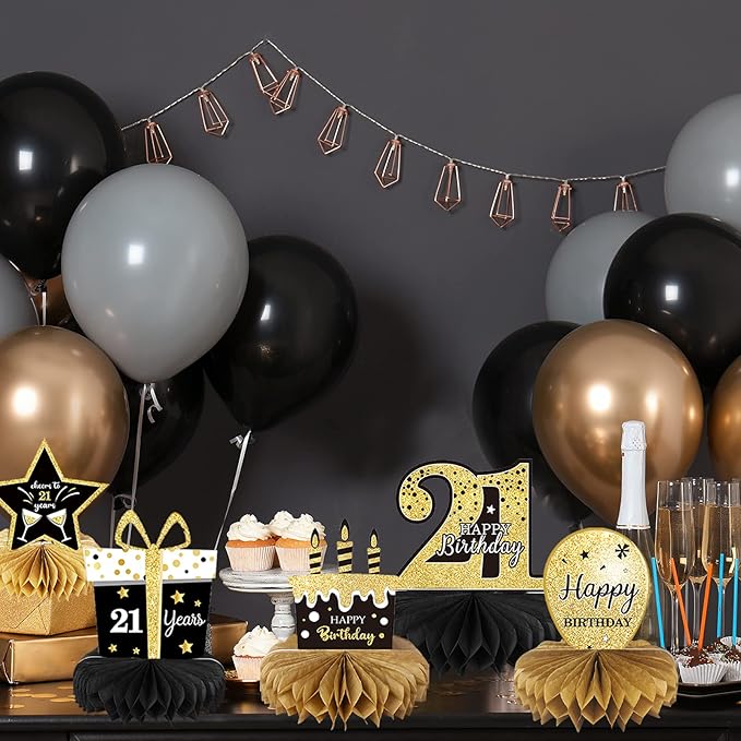 9 Pieces 21st Birthday Decoration 21 st Birthday Centerpieces for Tables Decorations Cheers to 21 Years Honeycomb Table Topper for Men and Women 21 Years Party Decor Supplies