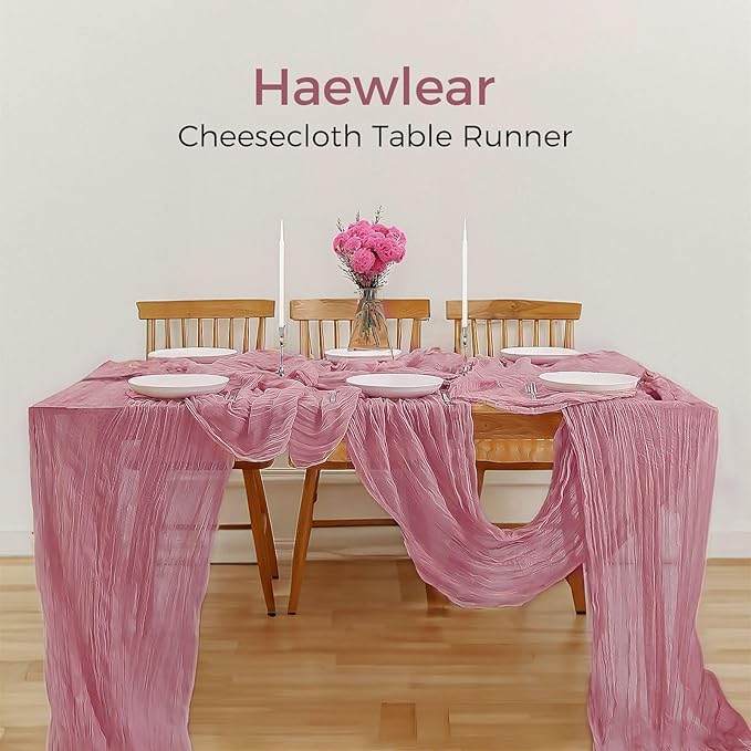 12 Pack Boho Gauze Table Runner - 10Ft Long Rustic Sheer Cheesecloth for Wedding, Bridal, Baby Shower, Birthday Party, Cake Table, Arbor Decorations (Dusty Rose)