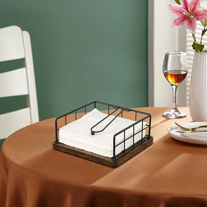 YINMIT Napkin Holder for Table, Farmhouse Napkin Holders with Weighted Arm, Wood Rustic Napkin Holders for Paper Napkins, Napkins Holder for Kitchen, Dining Table