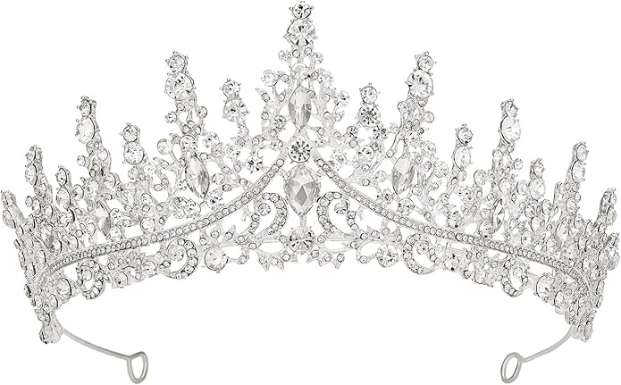 SWEETV Crystal Wedding Tiara for Women, Royal Queen Crown Headband, Rhinestone Princess Hair Accessories for Prom Birthday