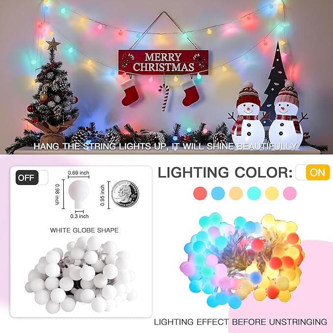 suddus Classroom Lights Plug in, 33ft 100 Led USB Pastel Fairy Lights with Timer, Globe String Lights Indoor for, Dorm, Party, Room, Outdoor, Tree, Patio, Garden, Christmas Decoration