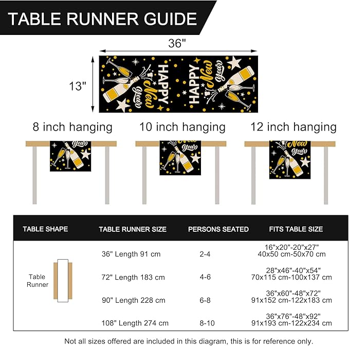 Seliem Happy New Year Eve Cheers Table Runner, Black Gold Tabletop Scarf Home Kitchen Polka Dots Stars Decor, 2026 Winter Holiday Farmhouse Burlap Dining Decorations Party Supply 13 X 36