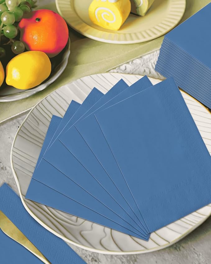 qiqee Lake Blue Paper Napkins 13 * 16inch Guest Paper Disposable Towels Napkin Paper Hand Towels for Wedding, Dinner, Birthday Party, Dessert Cocktail & Kitchen Napkins( 120 Count)
