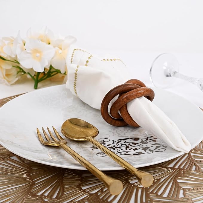 Three Ring Napkin Rings Set of 8, Decorative Handcuff Serviette Ring, Napkin Holders Bulk for Party Decoration, Dinning Table, Everyday, Family Gatherings Tabletop Décor (Brown) - CLEENTABLE