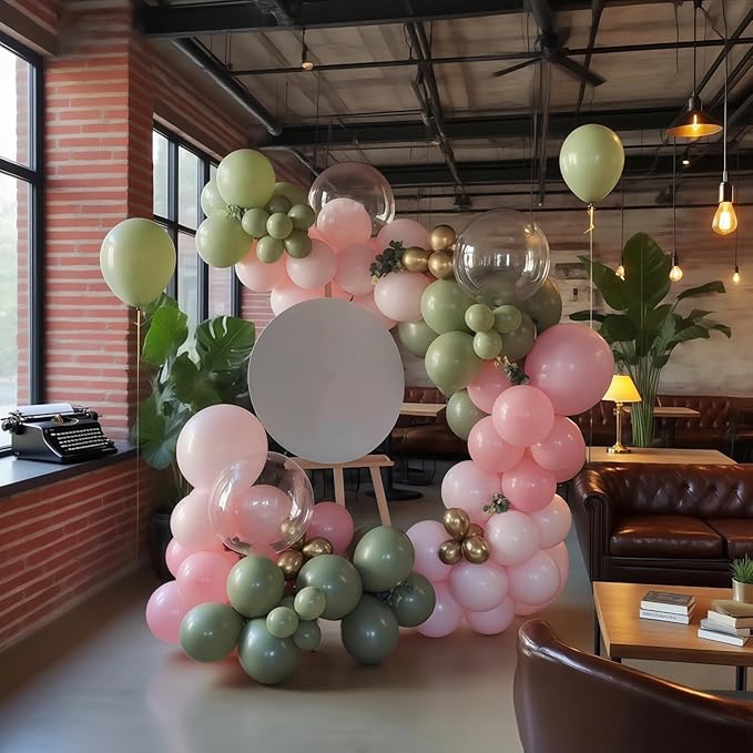 132Pcs Retro light pink and Green Balloon Arch Garland Kit, Sage Green, Pastel Orange, Sand White Balloons for Baby Shower Wedding Bridal Birthday Gender Reveal Party Decorations