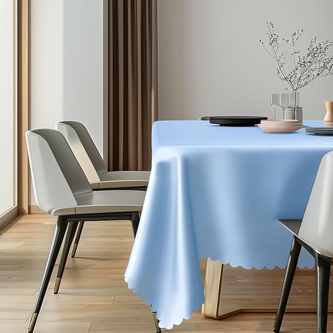 6 Pack Plastic Light Blue Tablecloth, 54 X 108Inch Disposable Baby Blue Scalloped Dessert Tablecoth for Rectangle Table Waterproof Spring Table Cover for BBQ Picnic Wedding Birthday Baby Shower Decor