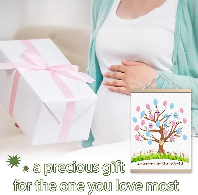 Gender Reveal Decorations Fingerprint Tree Canvas Paintings Decor Gifts Ideas - Baby Party Supplies - Boy and Girl Gender Guess Game - Thumbprint Hanging Paintings