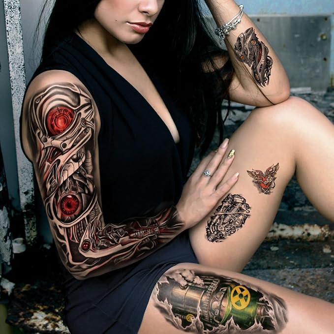 Yazhiji 48 Waterproof Temporary Tattoos For Adult, Mechanical Temporary Tattoos for Men Women, Half Arm Robot Fake Tattoos Sleeve, Realistic Mechanical Half Arm Tiny Tattoo Sticker