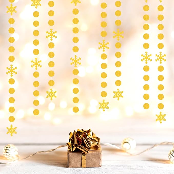 Snowflake Snow Gold Christmas Party-Decorations Garland - 61Ft Winter Wonderland Frozen Hanging Paper Streamers Banner,Birthday New Year Supplies Decor Ouruola