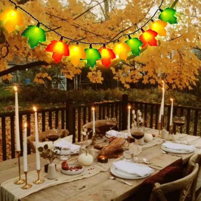 Fall Maple Leaf String, 8.5FT Outdoor Fall Lights with 10 LED Multicolor Maple Leaves Light Plug in Fall String Lights for Autumn Home, Kitchen, Table, Home, Mantel and Thanksgiving Decorcoration