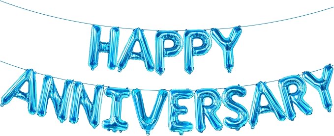 KatchOn Blue Happy Anniversary Balloons - 16 Inch, Foil with Happy Anniversary Banner and Backdrop