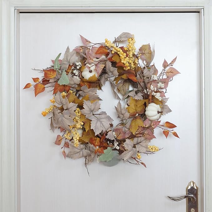MIZII Fall Decor Artificial Maples Leaf Pumpkin Garland 6FT Autumn Maple Vines Garland Thanksgiving Halloween Harvest Decorations for Home Porch Mantle Fireplace Farmhouse Outdoor Indoor (6FT,Fall)
