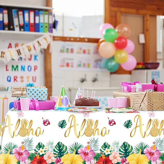 Aloha Hawaiian Party Decorations,Tropical Luau Party Supplies Kit for 20 Guests with Paper Plates,Napkins,Tropical Palm Leaves Disposable Tablecloth | BBQs & Summer Beach Kids Birthday Cocktail Party