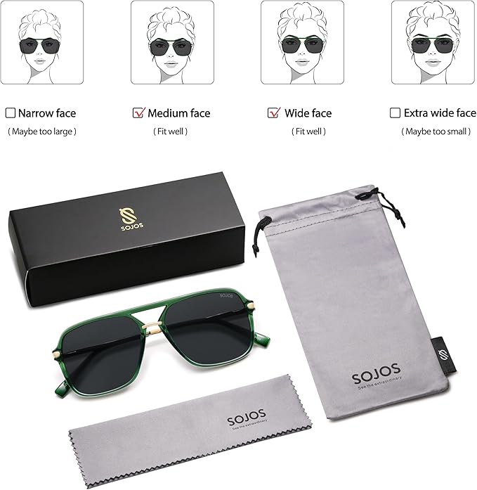 SOJOS Sunglasses for Women & Men, Square, Retro, Polarized Lens, Trendy Aviator, 90s Shades