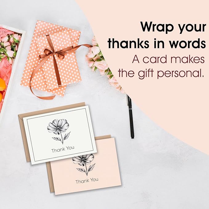 easykart labels Thank You Cards with kraft Envelopes - Blank Stylish papers for Handwritten Messages -Set of 48 and Envelopes - Assorted cute Cards with kraft envelioe pack of 2