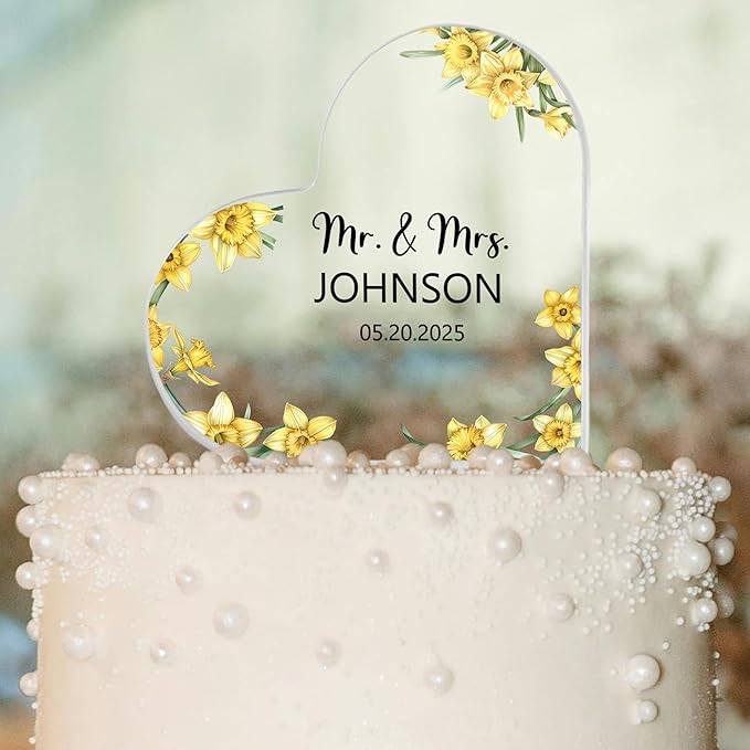 Custom Wedding Heart Acrylic Plaque,Mr & Mrs Cake Topper,Personalized Wedding Keepsake/Gift/Sign (Style 7)