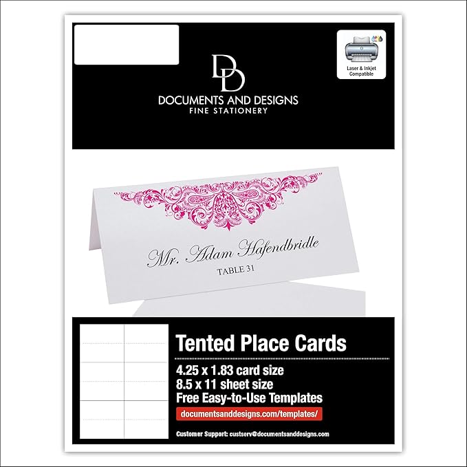 Paisley Printable Place Cards, Fuschia (Choose Color), Set of 60 (10 Sheets), Laser & Inkjet Printers - Wedding, Party, Dinner, and Special Events - Made in the USA