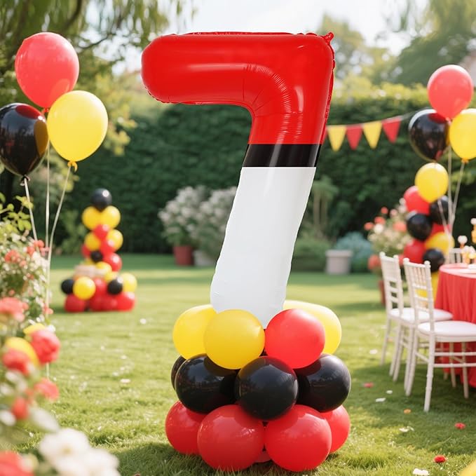 YIIHMEI 40 Inch Number 7 Balloons Birthday Party Decorations, Red and White Theme Large Balloon Decor Supplies for Kid's