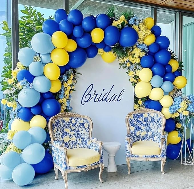 Royal Blue Yellow Balloon Arch Kit Double Stuffed Navy Dark Blue Pastel Yellow Balloon Garland for Bridal Wedding Baby Shower Birthday Main Squeeze Lemon Pooh Summer Graduation Banana Party Decor
