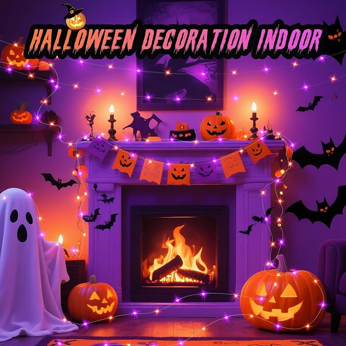 ZGWJ 8 Pack Halloween Fairy Lights Battery Operated, 7ft 20 Mini LED Fairy String Lights Silver Wire 3 Modes for DIY, Parties, Wedding, Bedroom, Halloween Decoration Orange&Purple