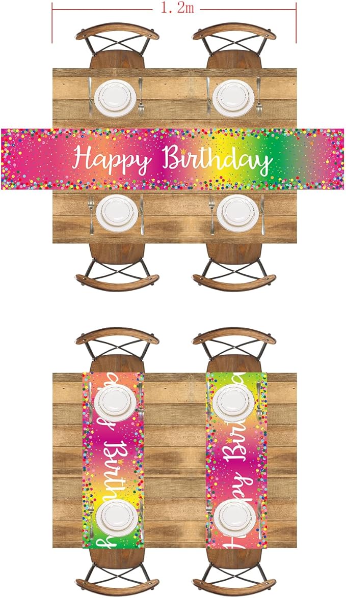 Letjolt Happy Birthday Table Runner 72 Inches Birthday Centerpieces for Tables Birth Day Party Sign Polka Dots Table Decoration, Rainbow