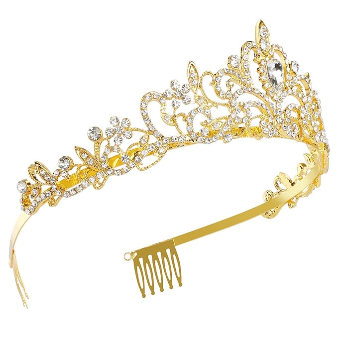 Makone Crowns for Women Princess Tiaras for Girls Queen Crown and Comb Tiara for Wedding Birthday Pageant Bridal Prom Christmas Gift (Style4-Gold)