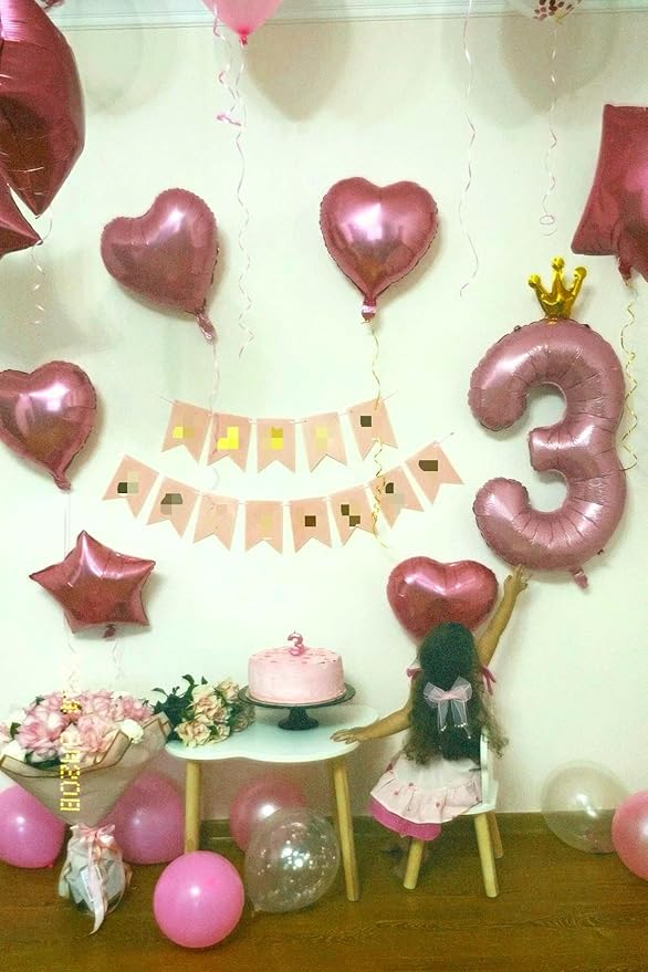 Large 40 Inch Pink Crown 3 Number Balloon, 3 13 23 30 33 36 38 Pink Crown Birthday Party Decorations, Numbers Three Foil Balloons for Anniversary Party Graduations Celebration Supplies