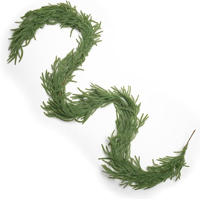 9Ft Artificial Norfolk Pine Garland Realistic Green Faux Greenery Garland for Christmas Table, Fireplace, Mantle, Window, Stairs, Indoor, Outdoor Holiday Decor(1PCS)