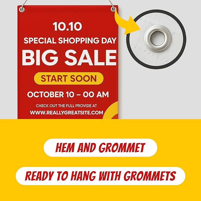 Custom Vinyl Banner with 150+ Sizes – Personalized Outdoor or Indoor Sign – Any Color & Design – Made in USA – Party, Business, Event Use