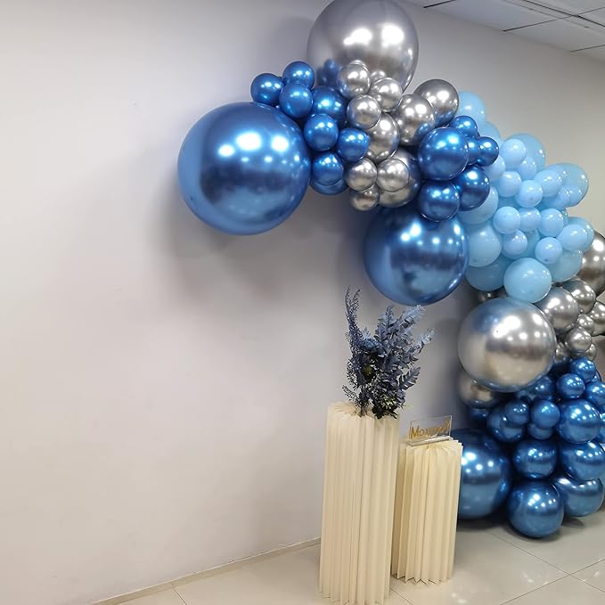 Silver Blue Balloon Garland 127 Pcs 18In 12In 10In 5In Confetti Latex Balloons Arch Kit for Baby Shower Bridal Shower Birthday Party Decors (Silver Blue)