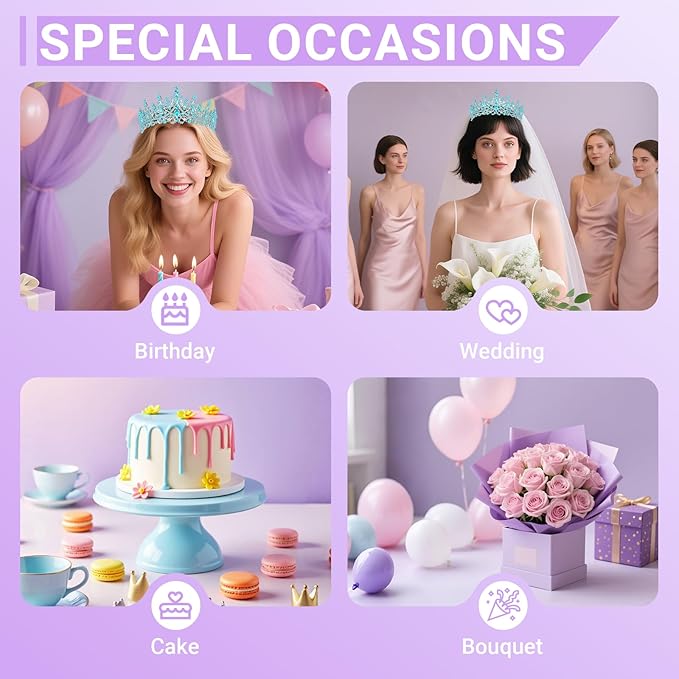 Tiara Crown for Women, Queen Tiara for Birthday Prom Bridal Party Custome Blue