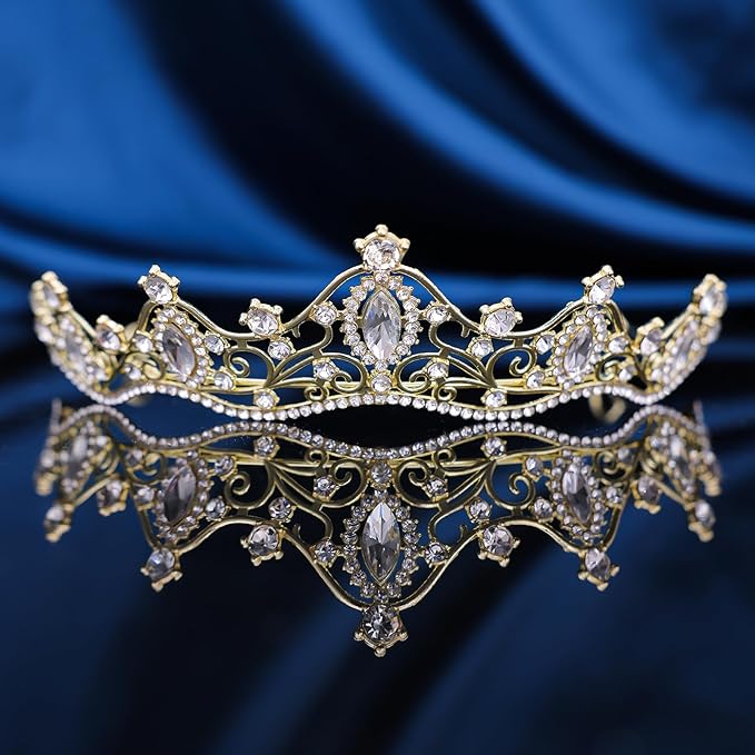 Crystal Princess Queen Tiara - Birthday Rhinestone Crowns Headband for Women Wedding Halloween Prom Pageant Party Coming of Age Ceremony Photo Props (HG293-G White)