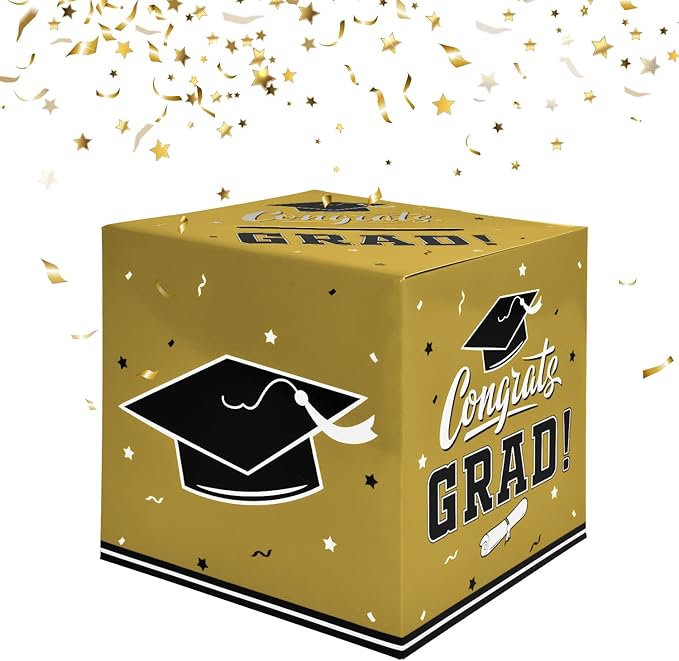 Gatherfun Graduation Party Decorations Box and Card Box for Gift, Favors, Decor, and Party Supplies - Gold
