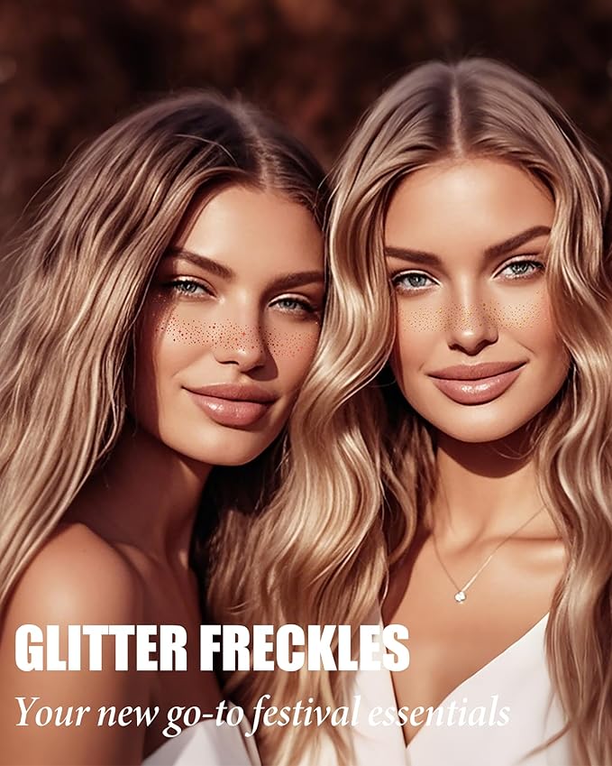 Glitter Freckles, Temporary Tattoos, Renaissance Accessories Face Glitter for Women, Parties and Rave Festival Accessories (Rose Gold - 10 count)