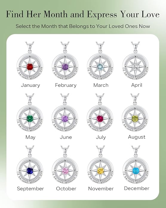 S925 Necklace Gift for Wife |Compass Jewelry |Women Anniversary |Sterling Silver |Girlfriend Birthday Gifts for Her Valentines |I'd be Lost without You |Jewel 18K Gold