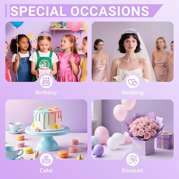 Tiara Crown for Women, Queen Tiara for Birthday Prom Bridal Party Custome Purple