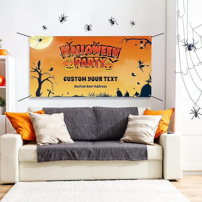 Custom Halloween Banner, Personalized Sign Banner for Outside Indoor, Custom Banner Backdrop Decorations for Wall Halloween Party