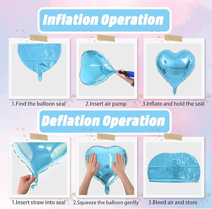 Pink Blue Heart Balloons, 18 Inch Baby Pink and Blue Heart Shape Balloon, 12PCS Large Light Blue Pink Helium Foil Heart Romantic Balloon for Baby Gender Reveal Birthday Wedding Party Decorations