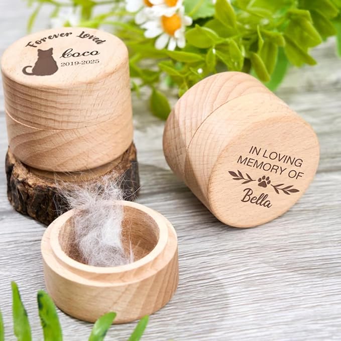 Personalized Pet Memorial Keepsake Box, Engraved Wooden Urn for Cat/Dog Ashes, Custom Name & Date Memorial Box, Sympathy Gift for Loss of Pet (Burlywood)